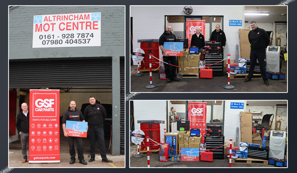 17/03/22: Garage Equipment customer Altrincham MOT nets huge haul of kit through GSF Car Parts promotion